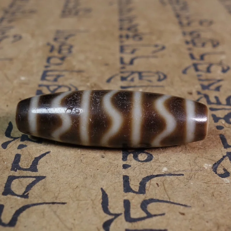 Ancient Tibetan DZI Beads Old Agate Water Stripe Totem Amulet Pendant GZI #3358