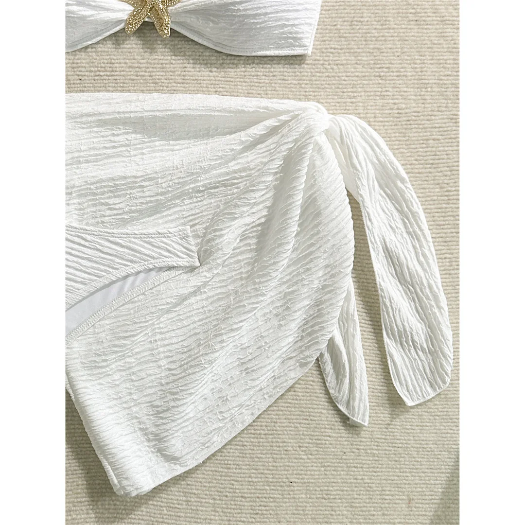 3-teiliges Set mit Sarong, Metallstern-Halterneck-Bikini, Damen-Badeanzug, Damen-Badebekleidung, dreiteiliges Bikini-Set, Badeanzug, Badebekleidung, Schwimmbekleidung V7042 – Detail 14