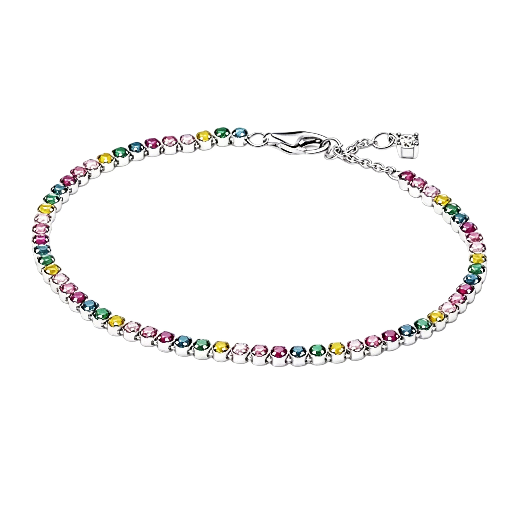2026 Summer New 925 Silver Rainbow Tennis Braided Rope with Open Elliptical Chain Bracelet, Women's DIY Fashion Gift Jewelry 4