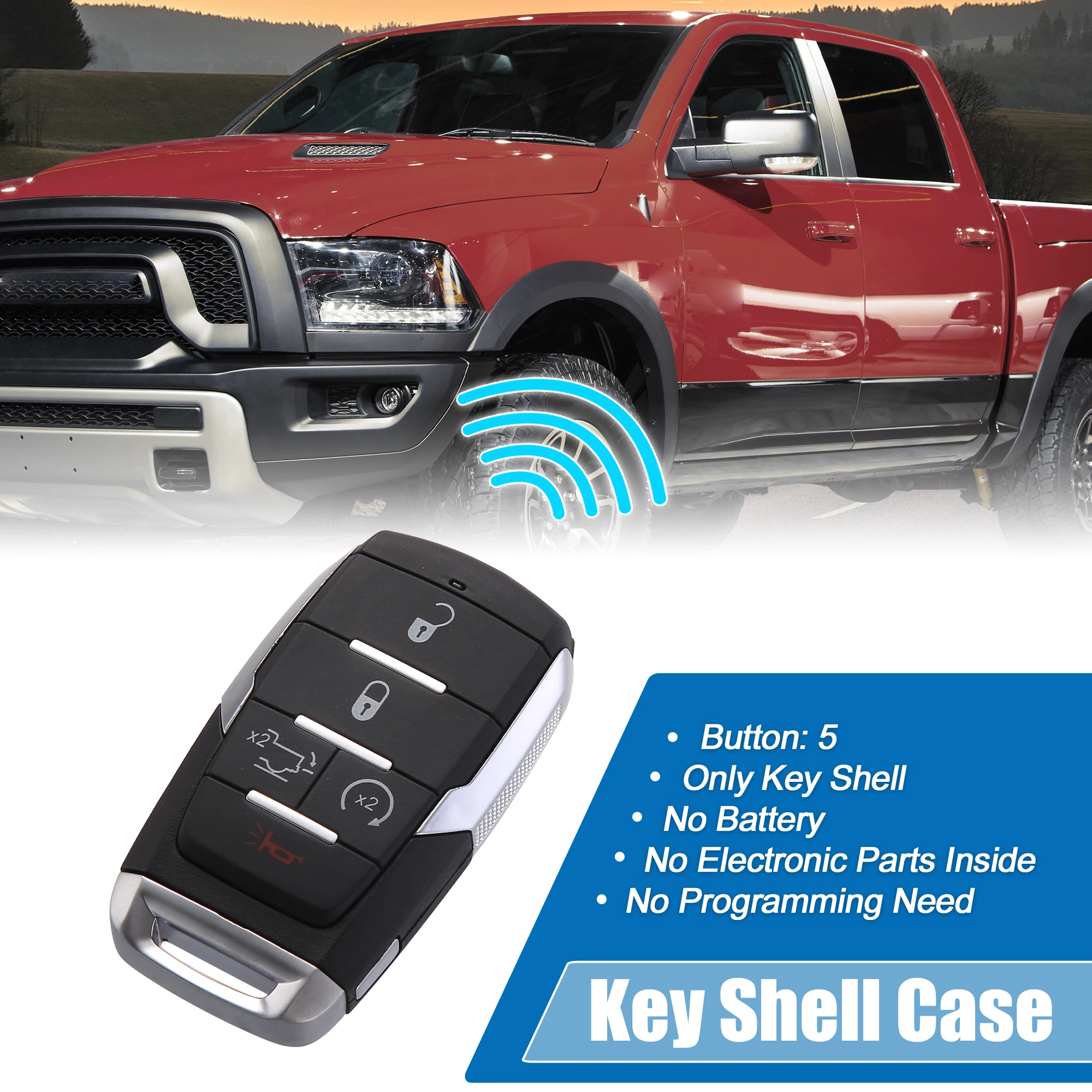 

Uxcell Car Remote Key Fob Case Shell 5 Key Buttons Cover Housing Tools 4882056 68291687 for Ram 1500 2019-2021 Accessories