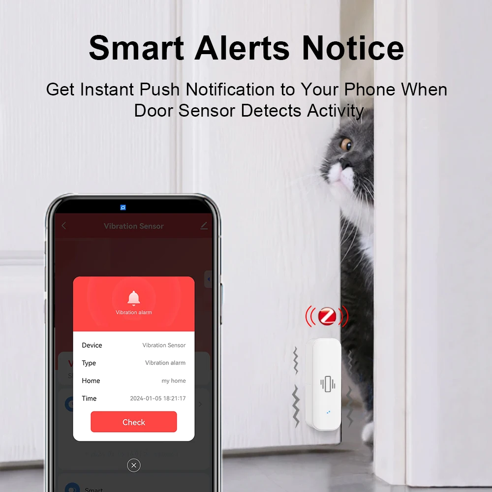 Zigbee Smart Vibration Sensor Detection Tuya Smart Life APP Notification Real-Time Motion Shock Alarm History Record