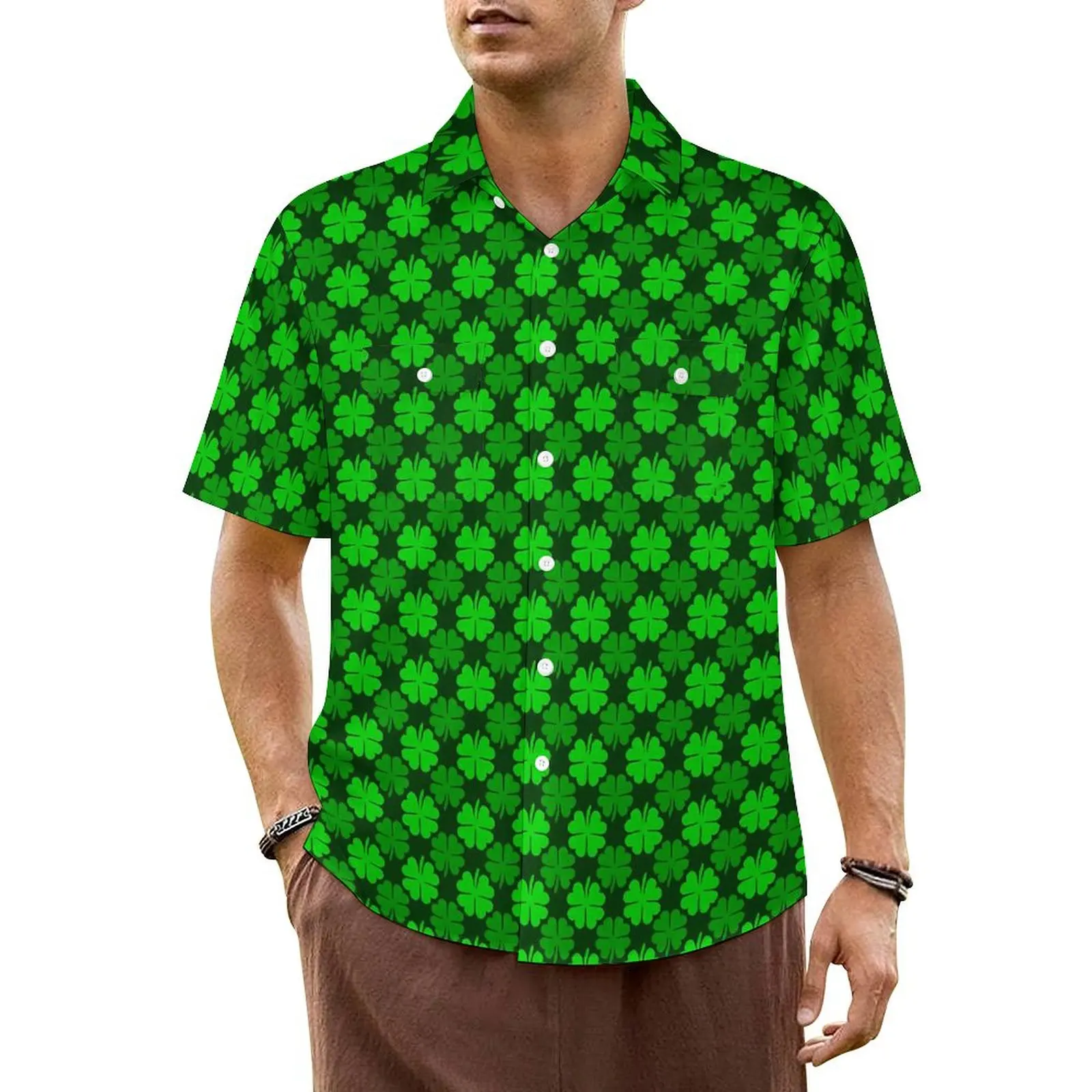 St Patricks Day Summer Shirt For Male Beach Shamrock Print Casual Shirts Short Sleeve Fashion Design Trendy Oversized Blouses