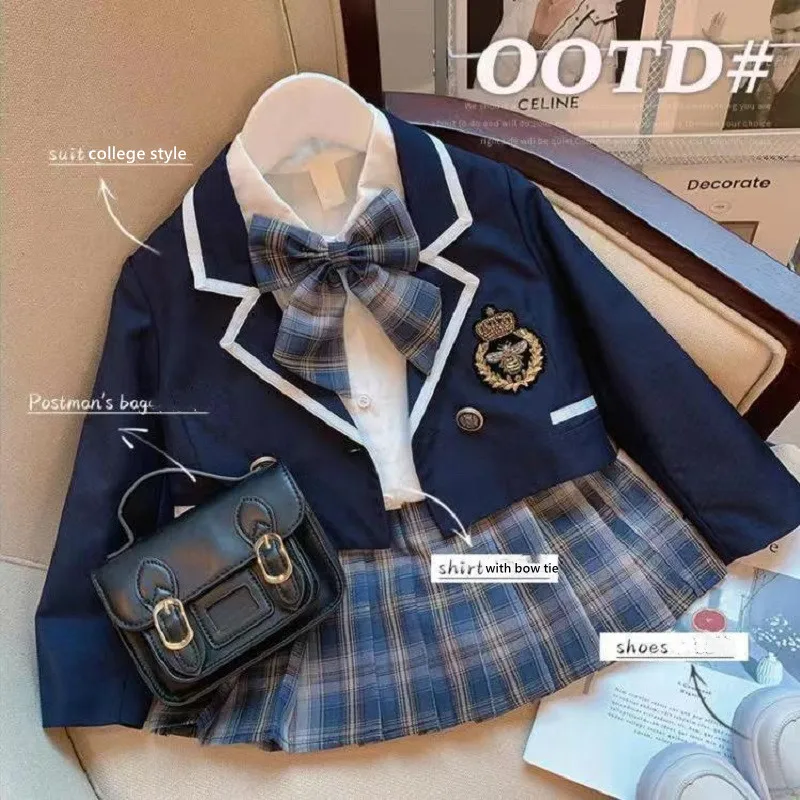 

Classic Girls College Style Uniform Suit for Spring and Autumn Shirt, Coat and Pleated Skirt Combo Girls Jk