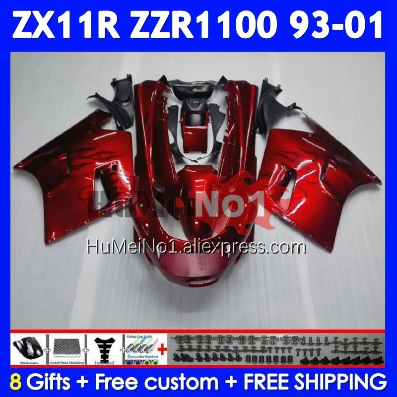 Black&flames ZZR1100 For KAWASAKI NINJA ZX 11R ZX11 R 93 94 95 96 97 223No.9 ZX-11R ZX11R ZZR 1100 1998 1999 2000 2001 Fairing