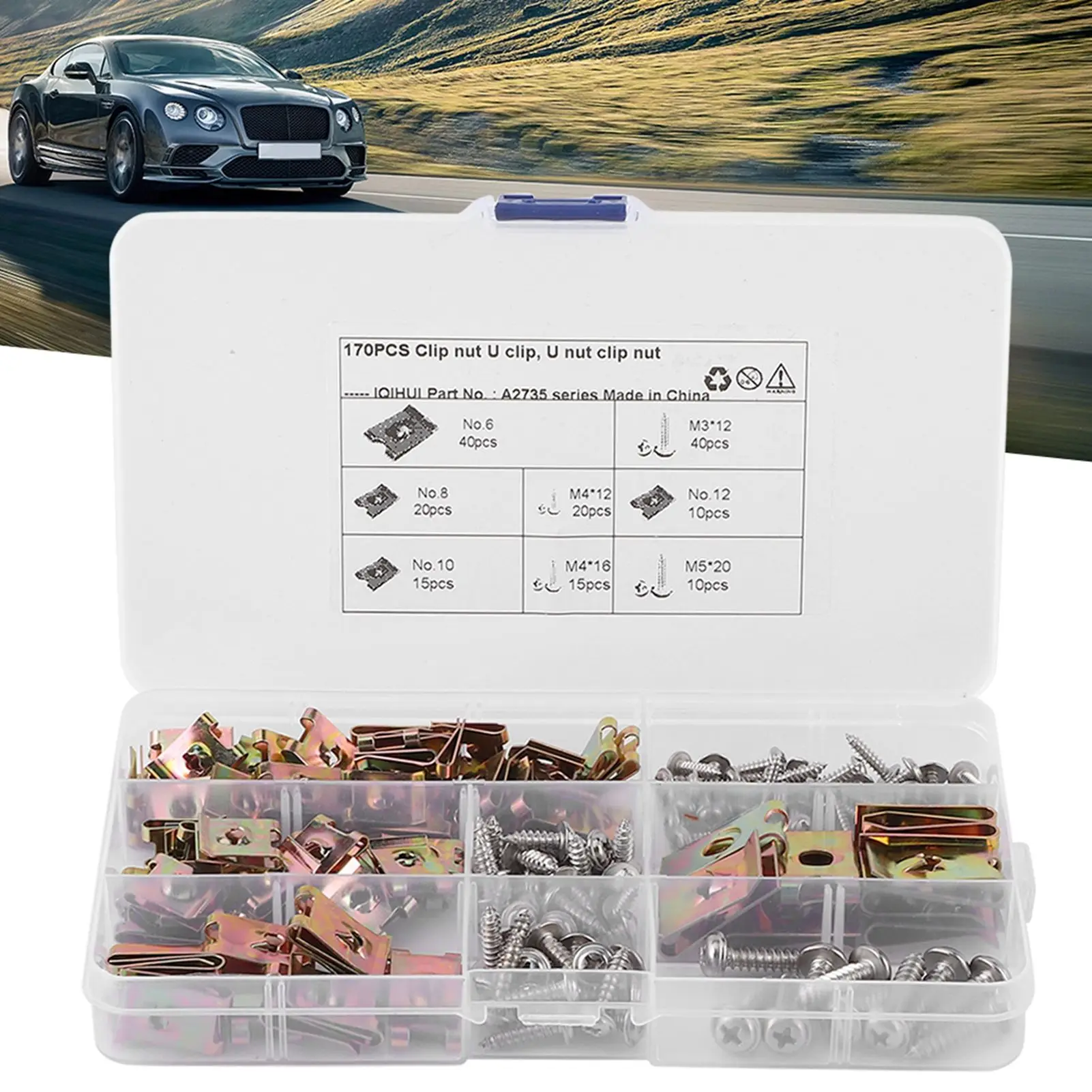 Rustproof U‑Clips Nuts Assortment Automotive Interior Trim Fasteners with Stainless Steel Screws