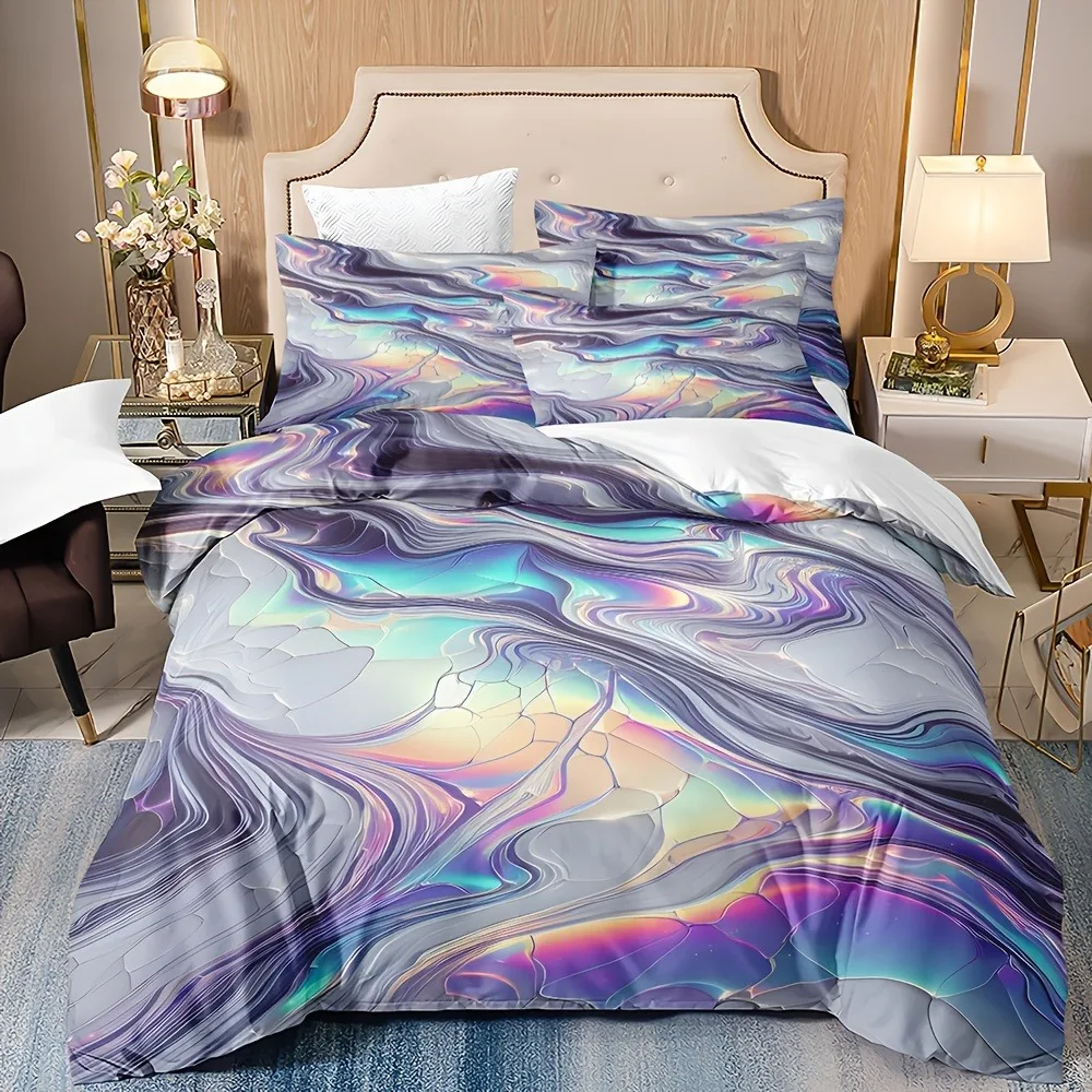3pcs Purple Bedding Set Dreamy Gilded Gold 3D Print Cozy Duvet Cover Set King Queen Twin Single Size Birthday Gift Bedroom Decor