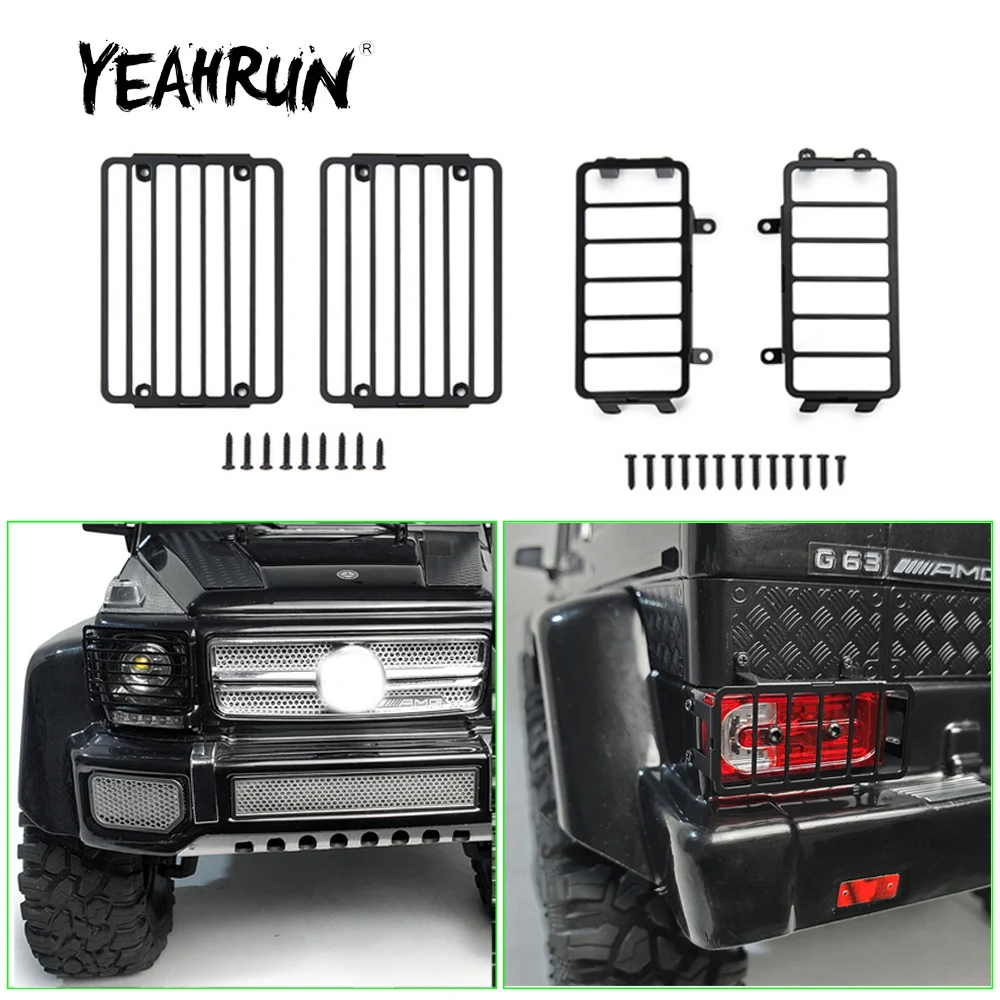 Yeahrun กระจังหน้า/หลังกันแสงหน้าเหล็กสแตนเลส2ชิ้นสำหรับ TRX-6 G63 1/10ชิ้นส่วน hiasan mobil ตีนตะขาบหิน