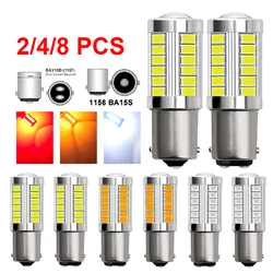 Ampoule LED de voiture P21W 4/8 BA15S P21/5W BAY15D 1156 12V 1157 K, clignotant blanc, frein, barrage de secours, feux de stationnement, lampes, 2/7000 pièces