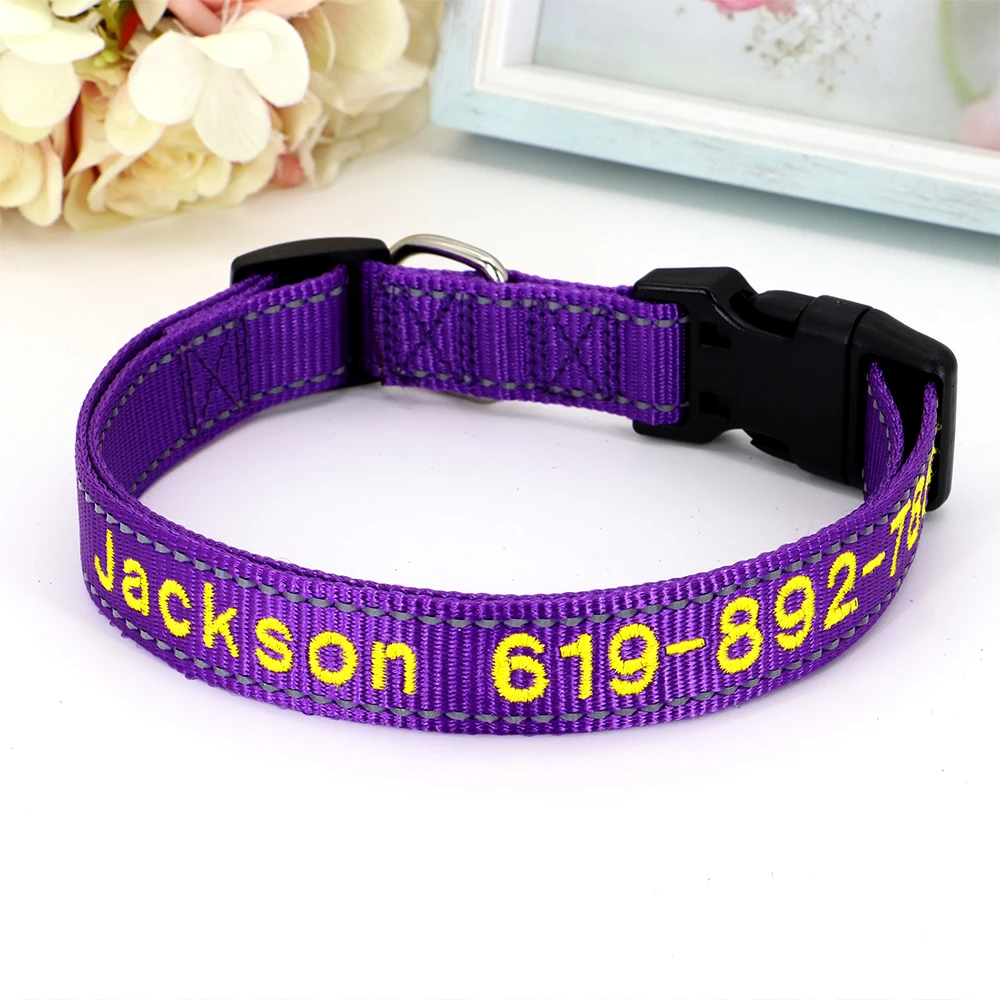 Personalisierte bestickte Hundehalsbänder aus Nylon, individuelles Welpen-ID-Namenhalsband für kleine, mittelgroße und große Hunde, verstellbares Haustierhalsband – Detail 10
