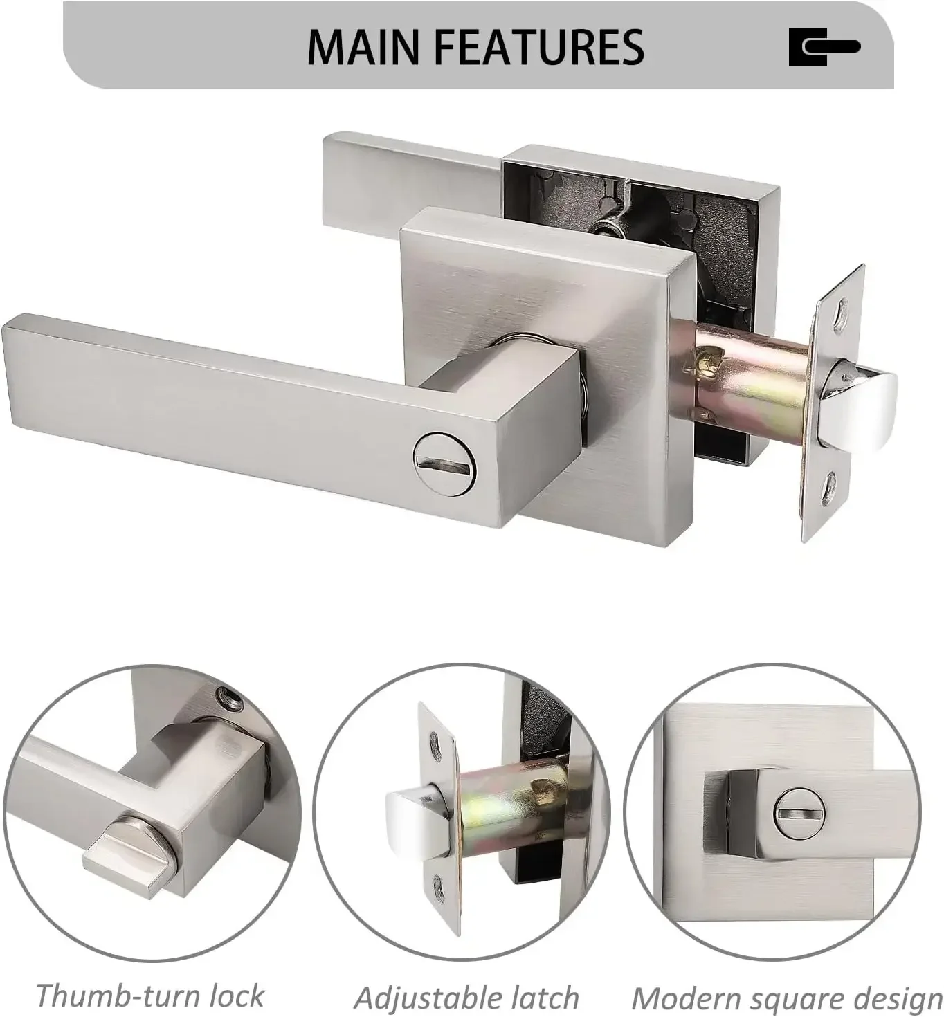 Square Door Lever Privacy Door Lock Handleset Keyless Lockset Door Knobs Storage Room Bathroom Set No Key in Sa