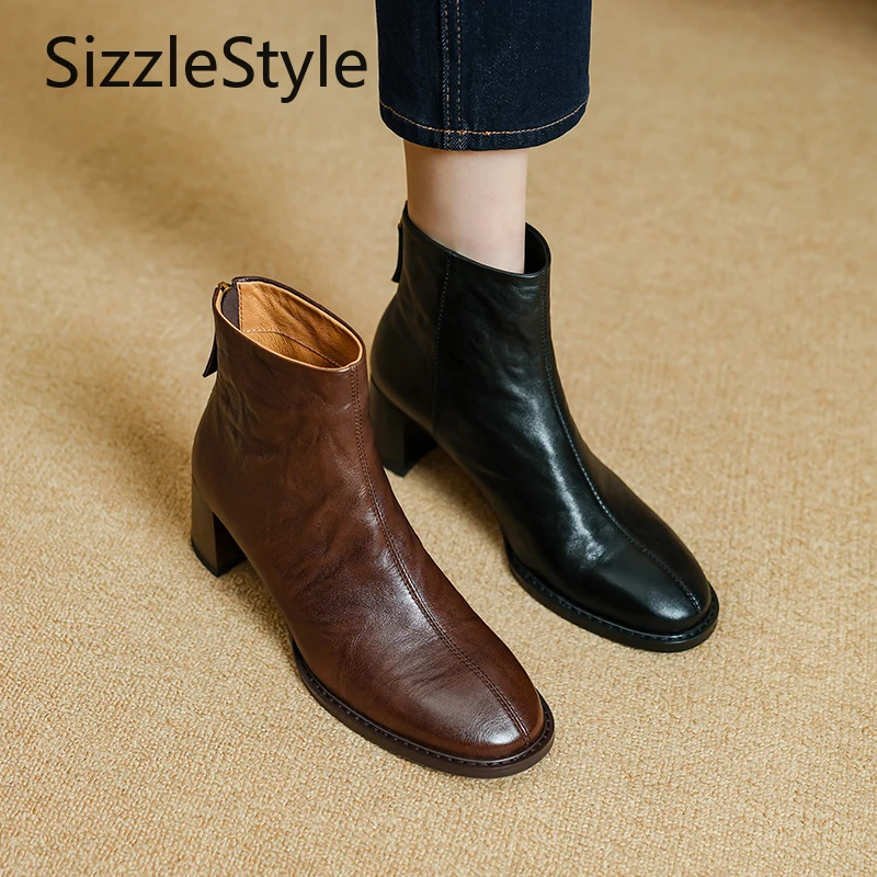 

Стильные однотонные женские ботильоны из натуральной кожи, простые контрастные лоскутные удобные женские ботильоны на массивном каблуке