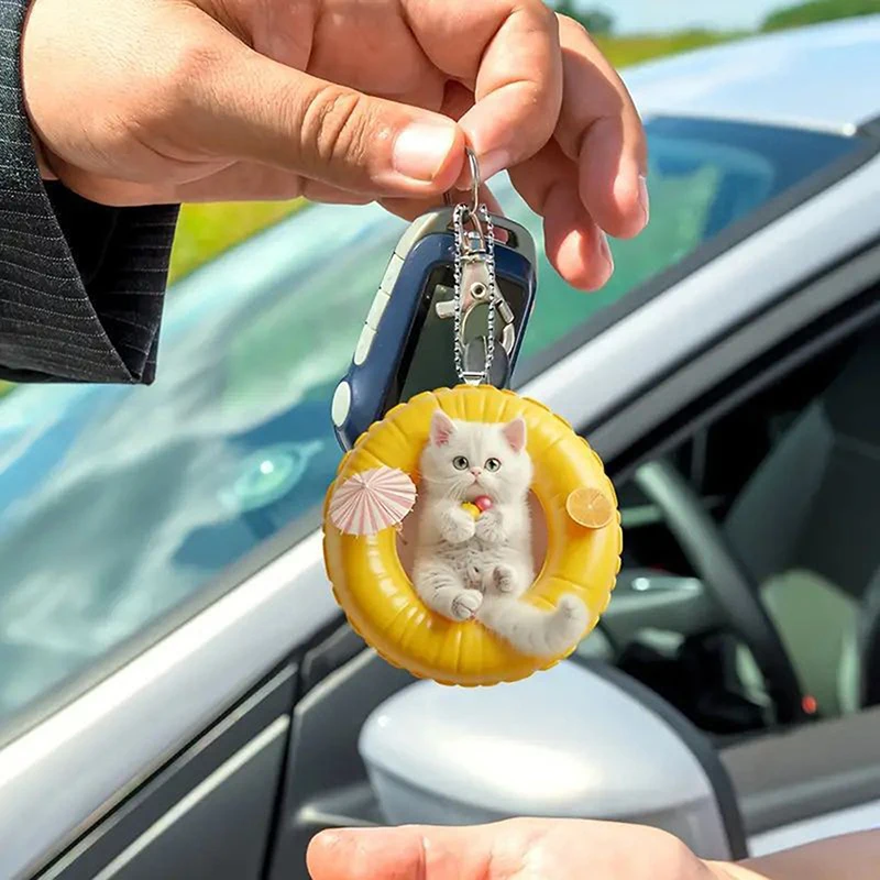 Cute Kitten Rearview Mirror Pendant 2D Acrylic Cat Figurines Car Hanging Ornament Auto Decor Accessories Christmas Gifts