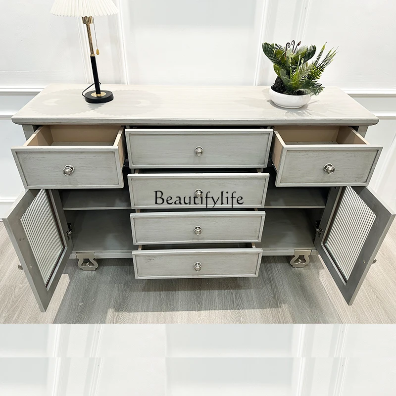 American retro solid wood dining side cabinet decoration modern simple storage cabinet