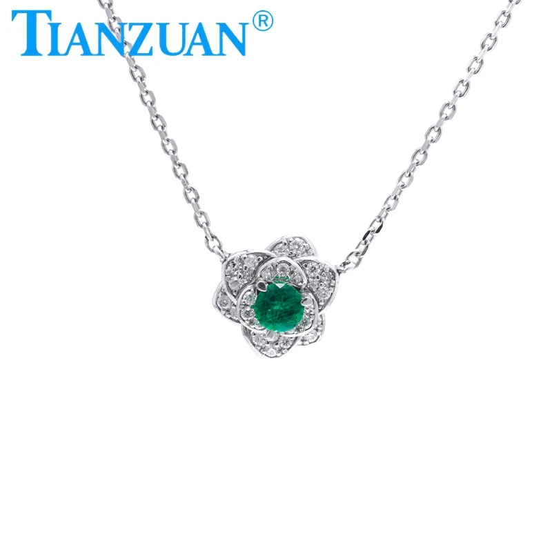 4.5mm New Flower Pendant Muzuo Green Lab Grown Emeralds 925 Silver Jewelry Necklace For Women Jewelry Gift