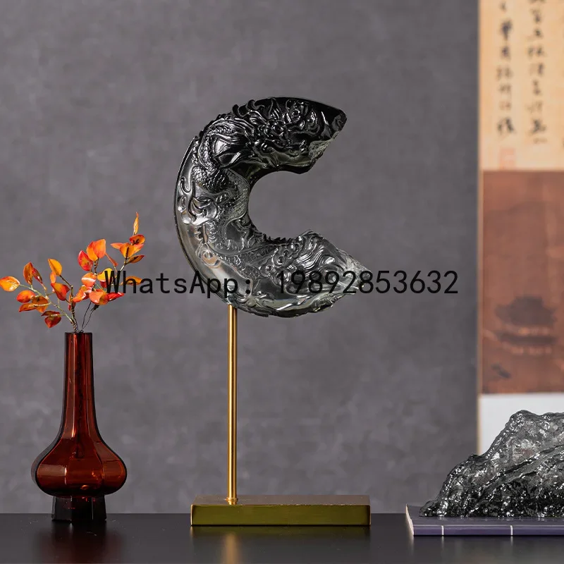 Chinese-style Retro Semi-circular Crescent Moon Ornaments Relief Resin Handicrafts Transparent Gradient Jade Pendant