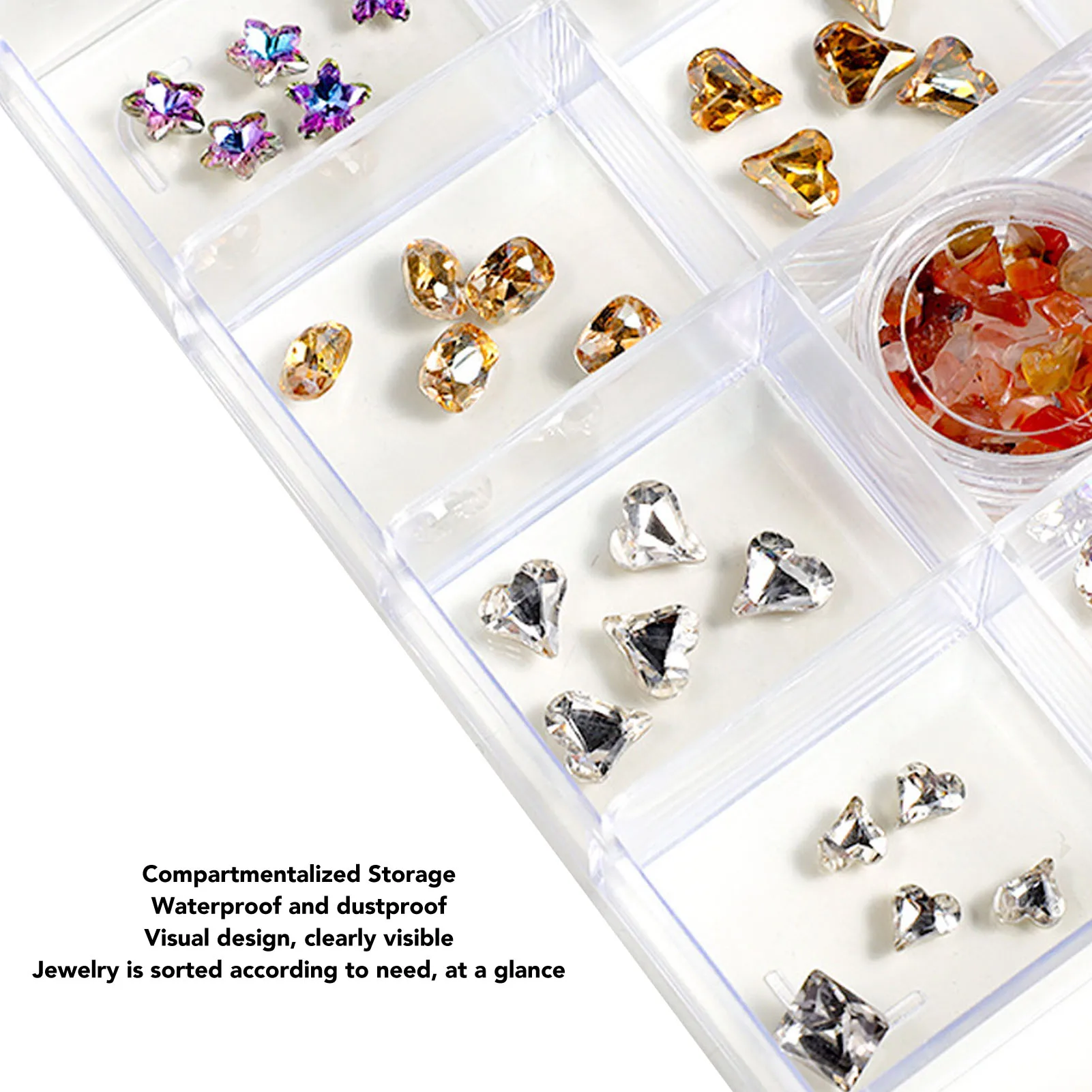 Nagel Sieraden Opbergdoos 21 Roosters Transparant Acryl Nail Strass Organizer Box Voor Oorbellen Ringen Kettingen Kralen