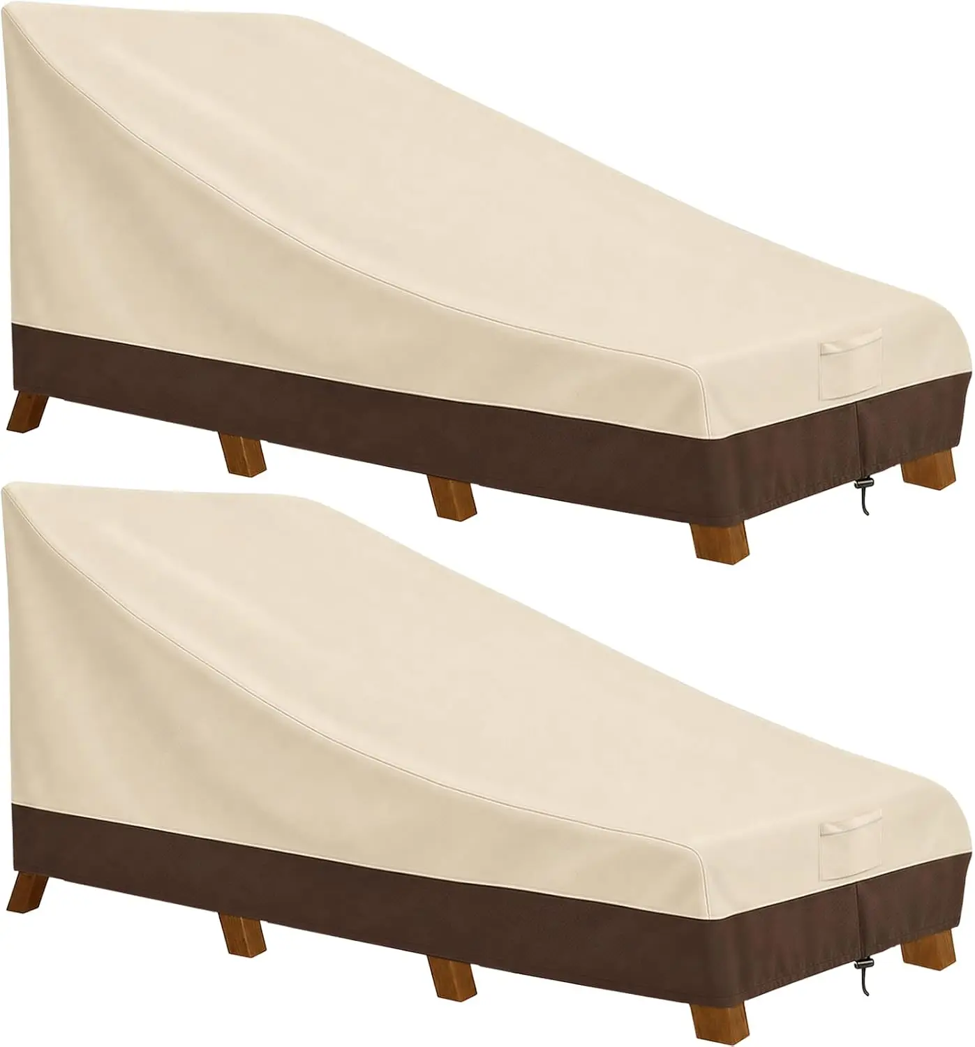 Waterproof Patio Chaise Lounge Cover, 600D Heavy Duty Outdoor Chair Covers, UV Resistant, 2 Pack, Beige & Brown
