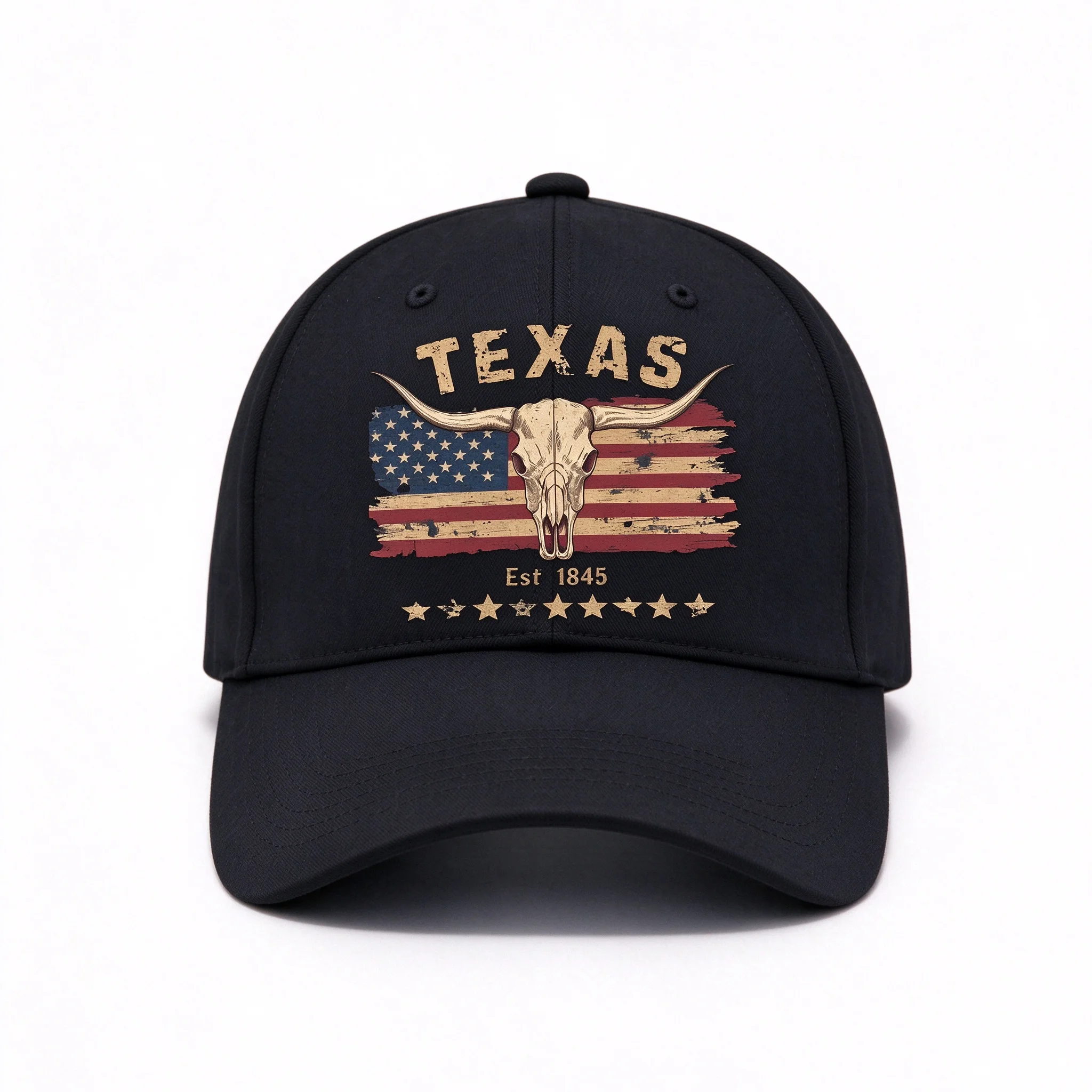2026 Retro Western Texas Est Longhorn Skull With Flag Print Baseball Cap Adjustable Unisex Sun Hat Country Outdoor Peaked Cap