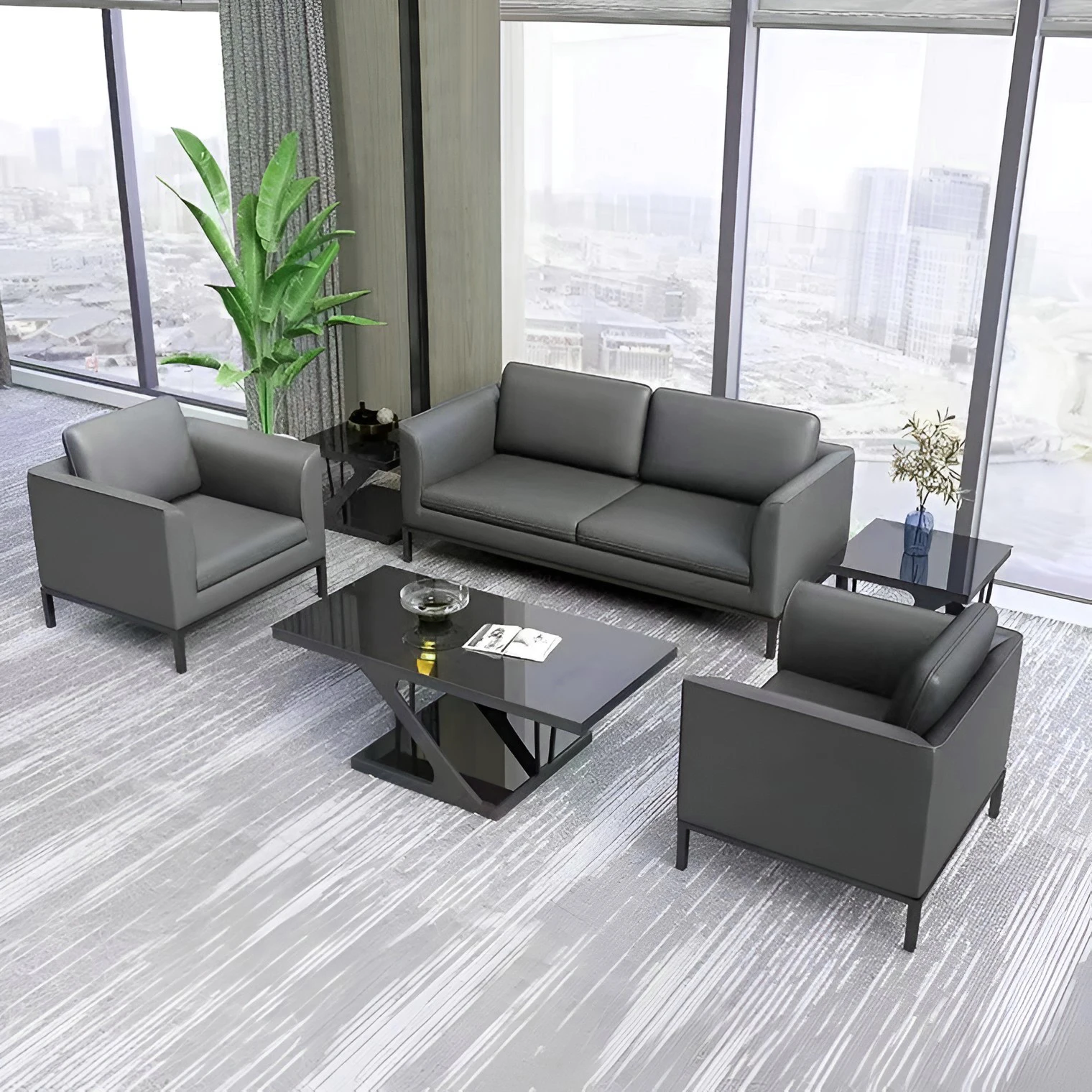 Guangdong modern office waiting reception sectional sofas office leather sofa set furniture