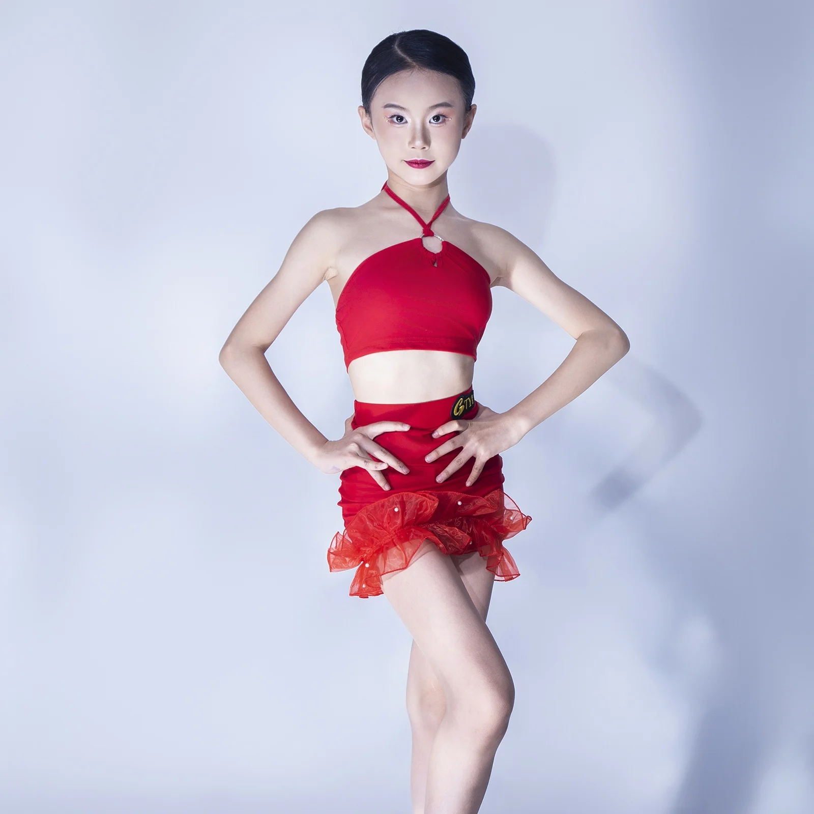 

Summer Girls Red Latin Dance Competition Costume Kids Chacha Samba Latin Dance Performance Clothes Practice Dancing Wear SL12693