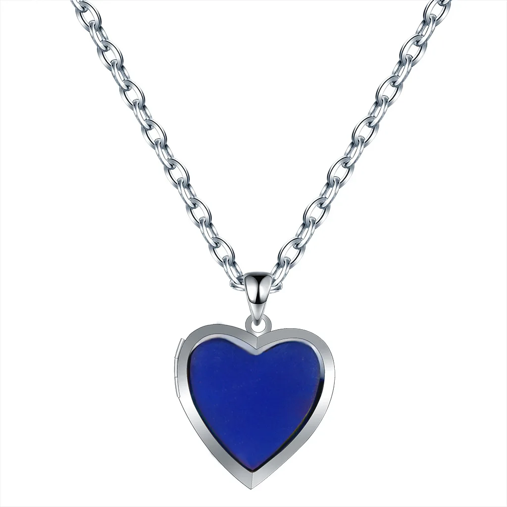 Heart Locket Color Changing Temperature Mood Stainless Steel Love Shape Photo Pendant Necklace Jewelry_maomaolike.com