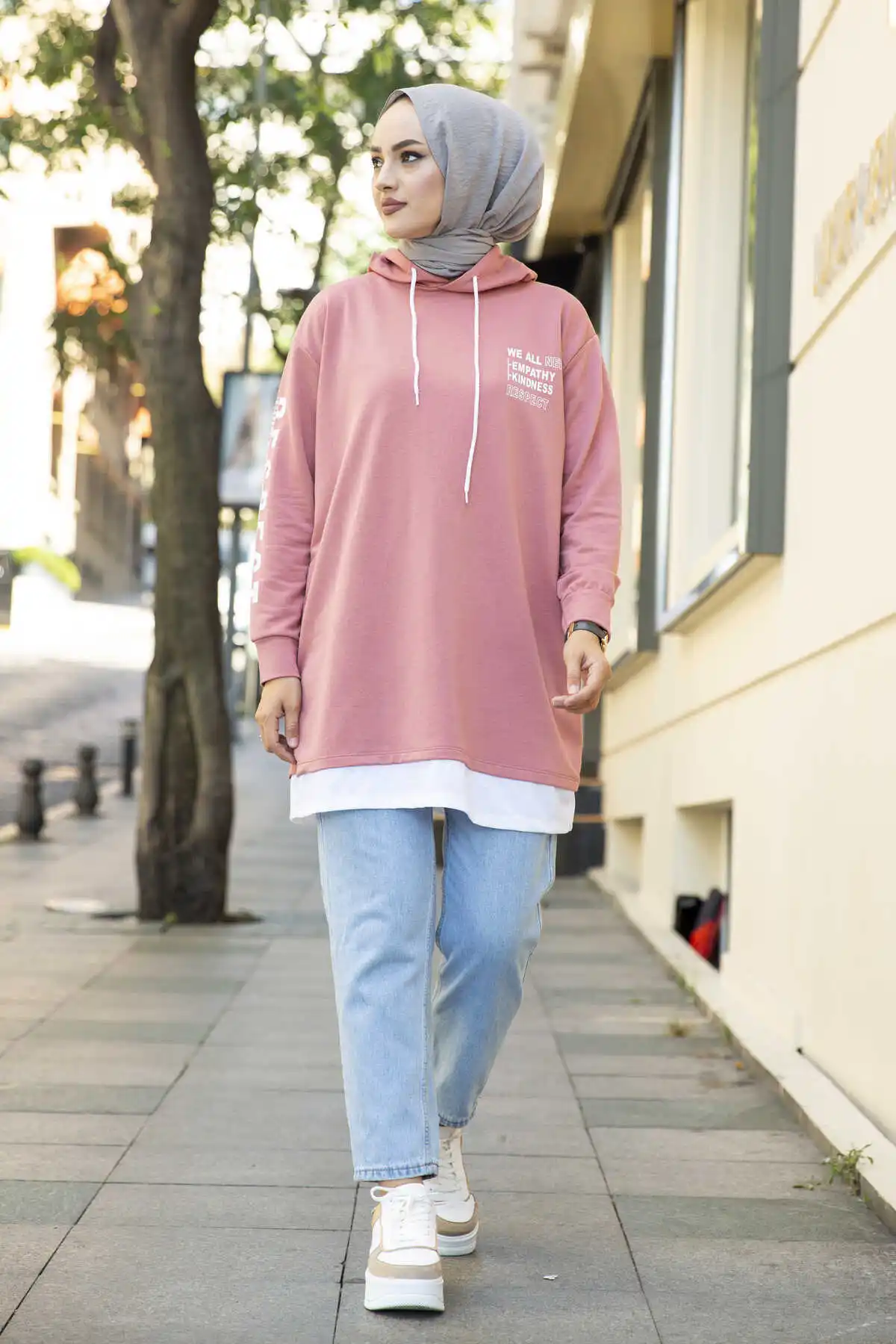 Hooded Sportswear Tunic Dirty Pink