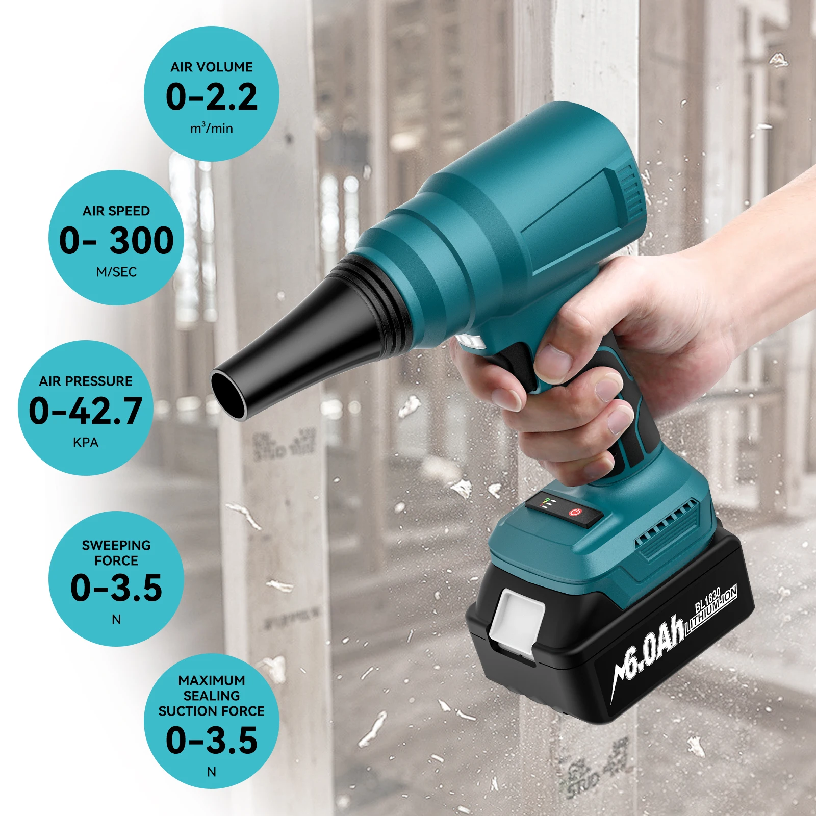 For Makita18V Cordless Air Blower Dusting Machine Multifunction Dust Blower Inflator Portable Turbo Jet Fan Tool