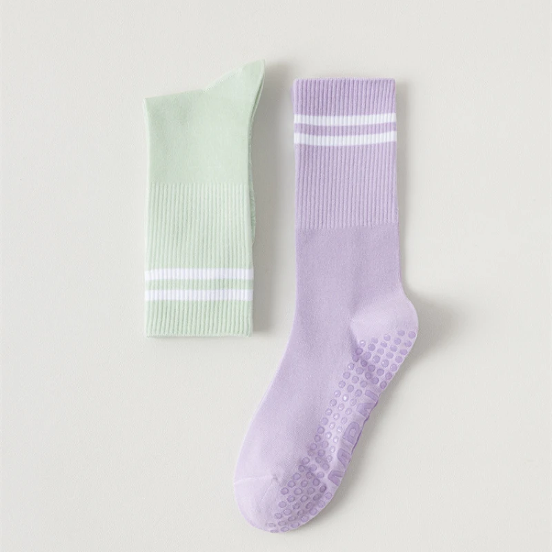 Color New Striped Candy Mid-calf Yoga Socks Cotton Bottom Non-slip Pilates Socks Indoor Gym Dance Fitness Sports Floor Socks