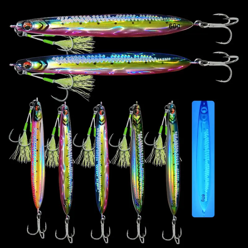 1PC Metal Fast JIg Lure 40g60g80g100g Fishing UV Glow Jig 3D Print Speed Falling Angler Hard Bait Sinking Jigging Pesca Bait