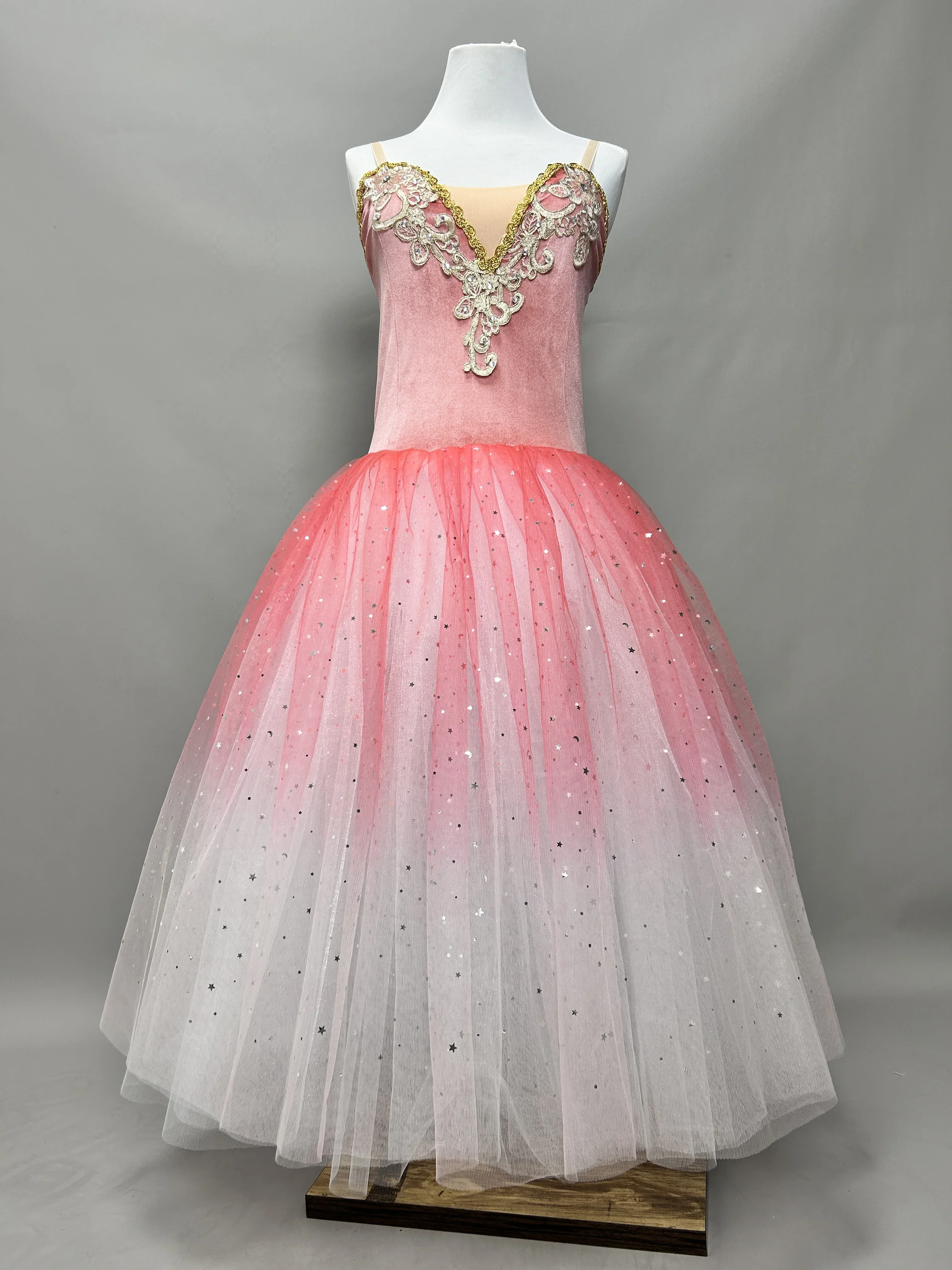 핑크 그라디언트 발레 드레스 스팽글 어린이 키즈 성인 긴 발레리나 드레스 여성 발레 의상 소녀 공연 투투 댄스 착용