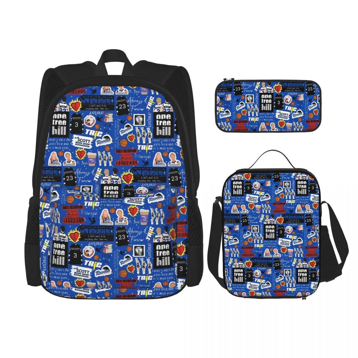 One Tree Hill Collage - Vintage TV-Inspired Fan Art Backpacks Bookbag School Bags Rucksack Lunch Bag Pen Bag Three-Piece Set