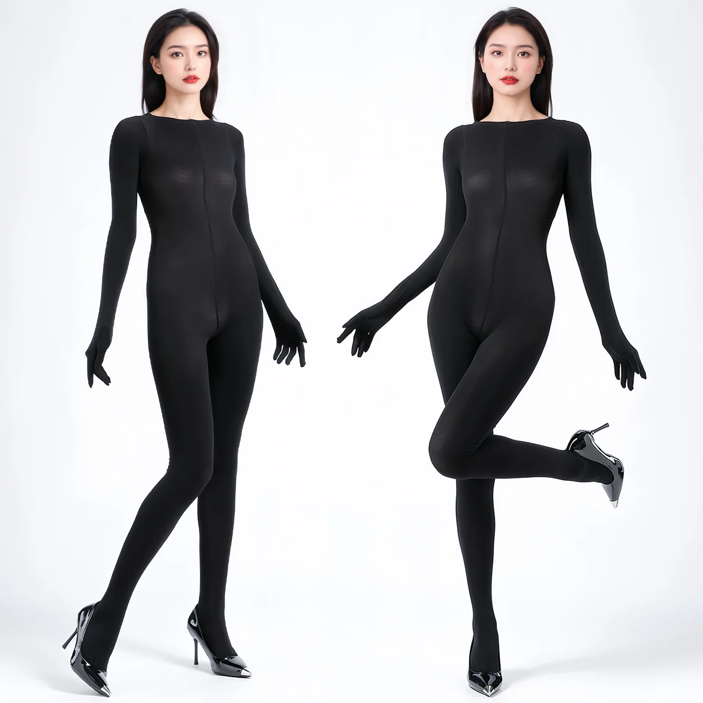 120D Velvet Full Body Stockings Mid-Thick Warm Tight Fit for Men And Women Butterfly Knot Pattern Shaping Leg Slimming Bodysuit