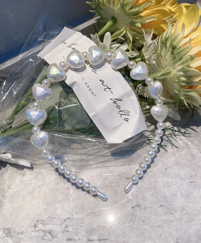 Ins New Pearl Hairband Wash Face Headwear Peach Heart Headband Girls Fashion Versatile Thin Hair Accessori Q59