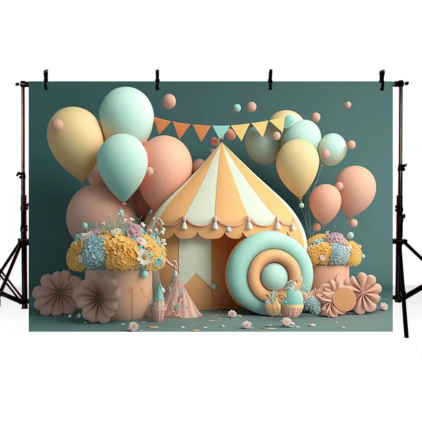 Mehofond Photography Background Circus Tent Balloon Flowers Child Birthday Party Cake Smash Portrait Decor Backdrop Photo Studio