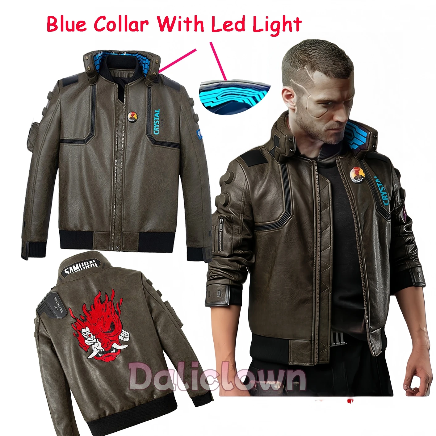 Game Punk Style 2077 Samurai Main Character Vincent Valerie V Cosplay Costume For Man Faux Leather Led Light Game Jacket view 3