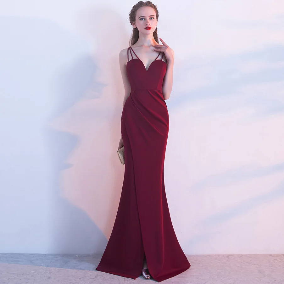 

Formal Occasion Women's Banquet Evening Dress Winter Fashion Long Sexy Sling Fishtail Black