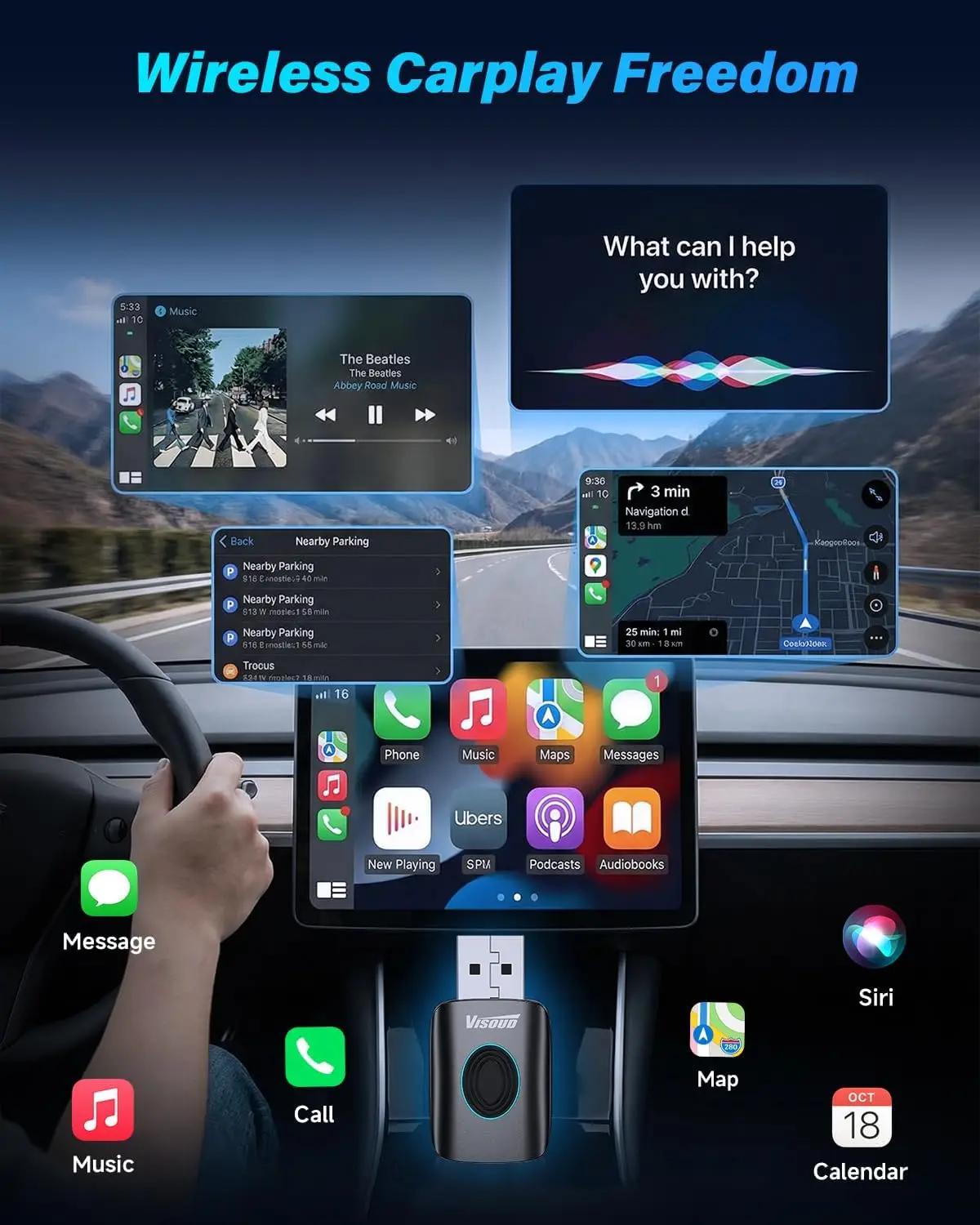 2026 Mini Wireless Carplay Adapter for Apple iPhone & Android Auto Wireless Adapter, Fast and Smooth Converts Wired to Wireless, Plug & Play, Zero Delay, (iOS 10+, Android 11+, 2016+ Cars)