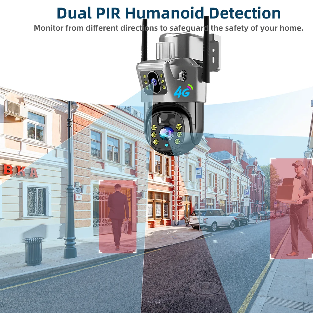 8MP 4K Wireless Solar Camera 4G Sim Outdoor Dual Lens IP Camera PIR Night Vision V380 Pro CCTV Security Protection Monitor