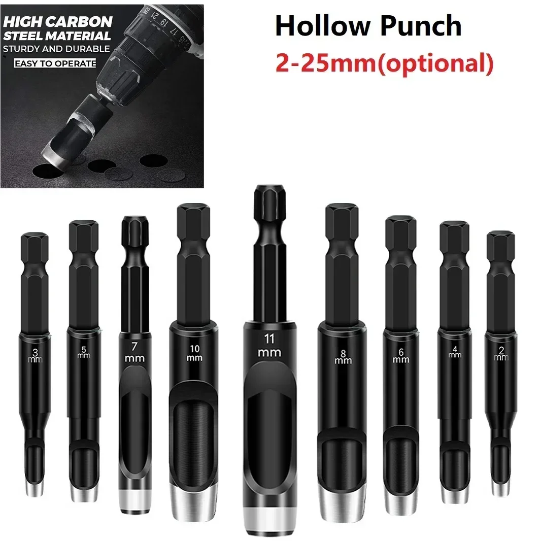 

Hollow Punch Drilling Bits Punching 2-25mm Carbon Steel Electric Machine Hex Shank Adapter Leather Hole Punch Family Repair