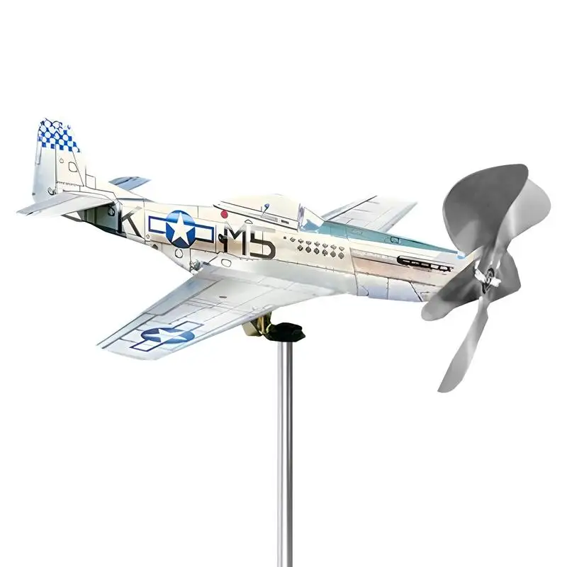 Wind Sculpture Metal Airplane Model 3D Art Garden Decoration Wind Spinner Outdoor Decor Aircraft Windmill