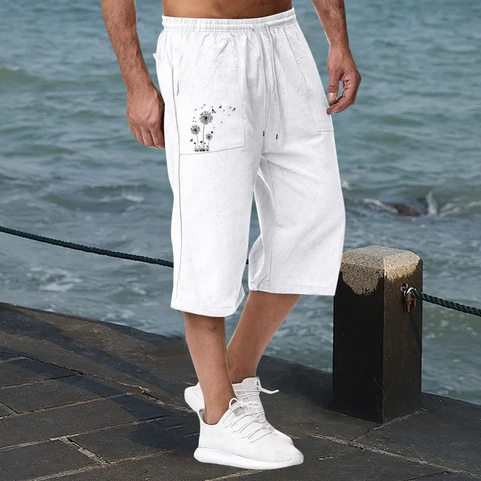 2025 جديد الصيف اللياقة البدنية السراويل الرياضية الرجال Sweatshorts سريعة الجافة تنفس الركض السراويل الأبيض تشغيل السراويل الطويلة غير رسمية