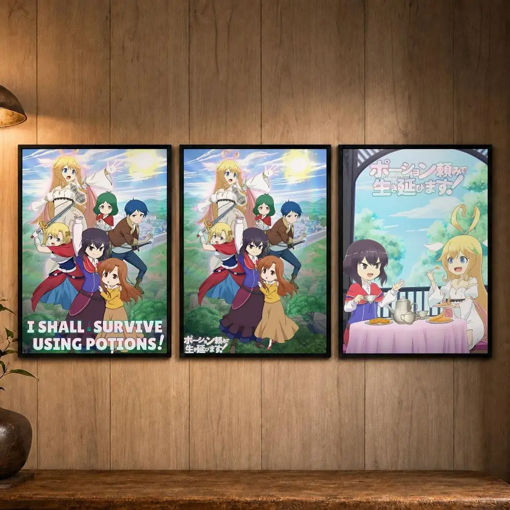 Isekai Fantasy Anime I Shall Survive Using Potions Poster Self Adhesive Wall Art White Kraft Paper Home Decor