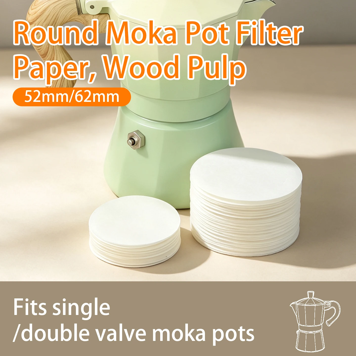 Round Coffee Filter Papers | Natural Wood Pulp Filter Discs, Compatible with All Moka Pots