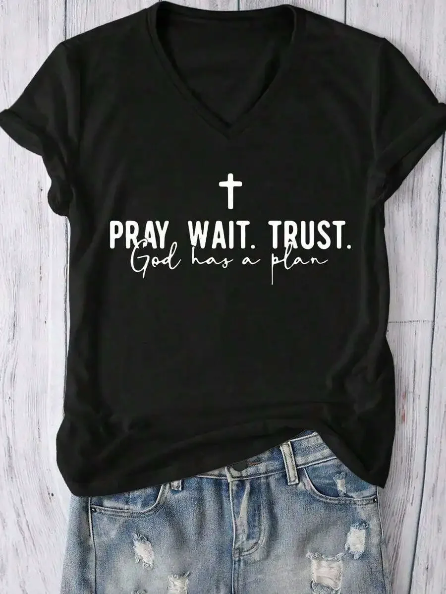 

Women V-Neck Short Sleeve Casual T-Shirt Solid Color Summer Everyday Top