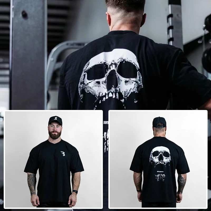 2026 حار جديد رياضة اللياقة البدنية تي شيرت فضفاض المتضخم القطن الرجال كمال الاجسام الرياضة تيز الصيف التدريب تجريب الركض القمم #2