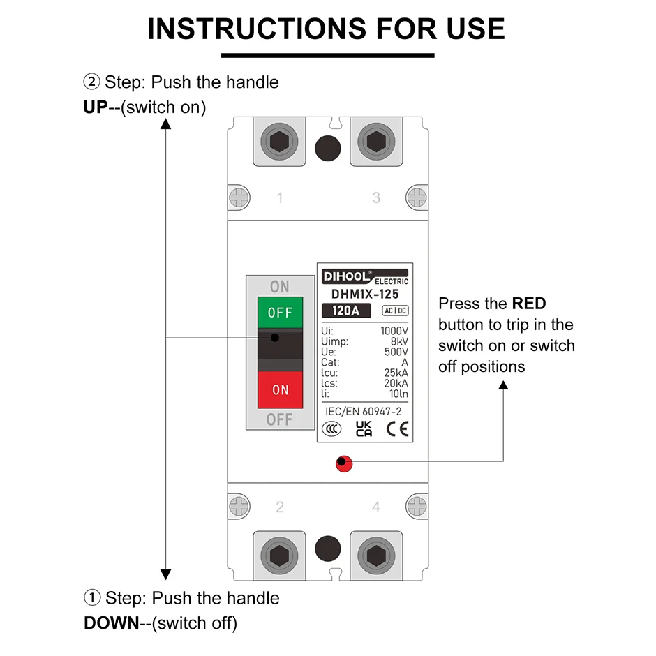 DC MCCB 500V 25KA zonne-gegoten stroomonderbreker 100A 160A 200A 250A fotovoltaïsche PV-batterijsysteem DC / AC-stroomonderbreker