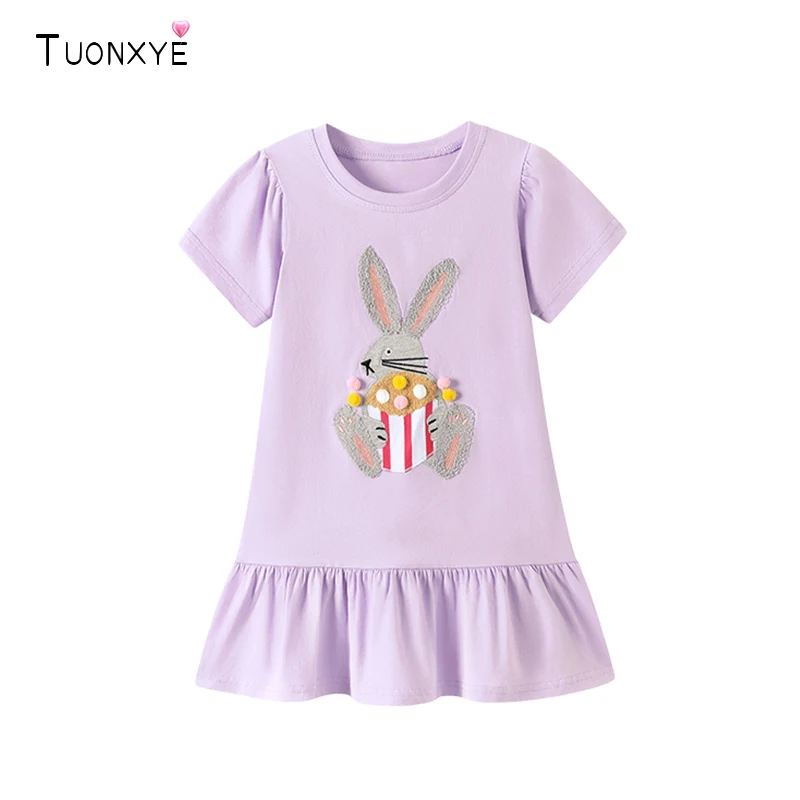 TUONXYE Baby Mädchen Kleid 2026 Sommer Kinderkleidung mit Tierapplikationen Lässiges Kurzarm-Kleid für Mädchen