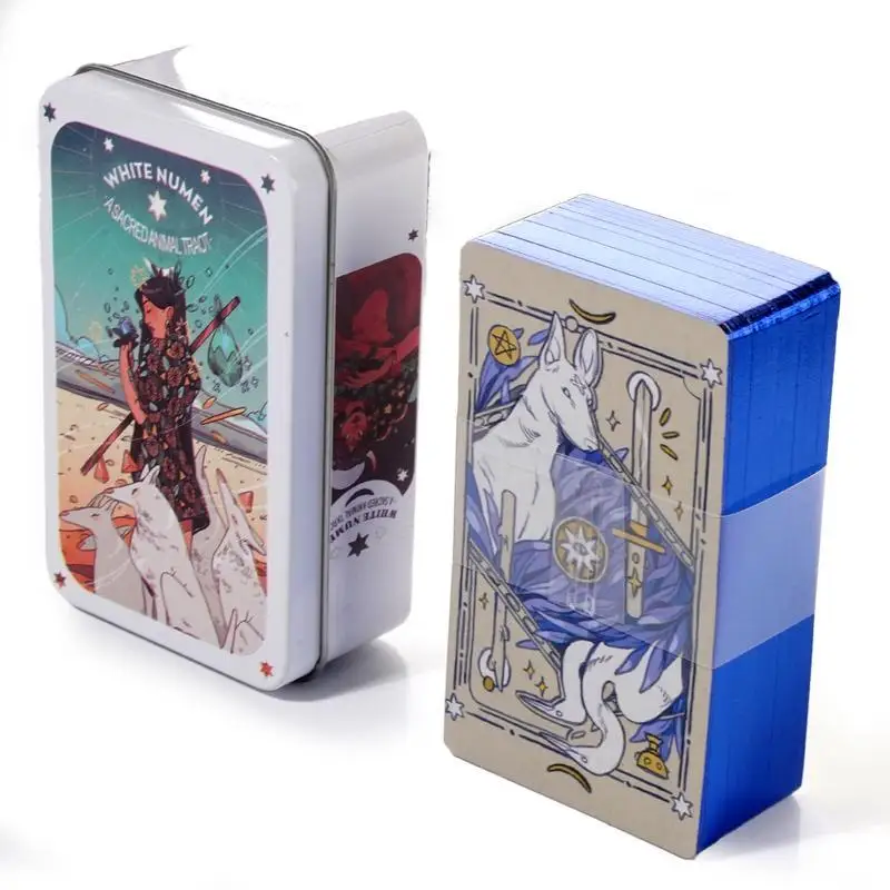 White Numen, Juego de Cartas del Tarot de Animales Sagrados, Edición en Caja de Hierro, Cartas del Tarot de Animales Sagrados, Juego de Mesa Casual para un Jugador