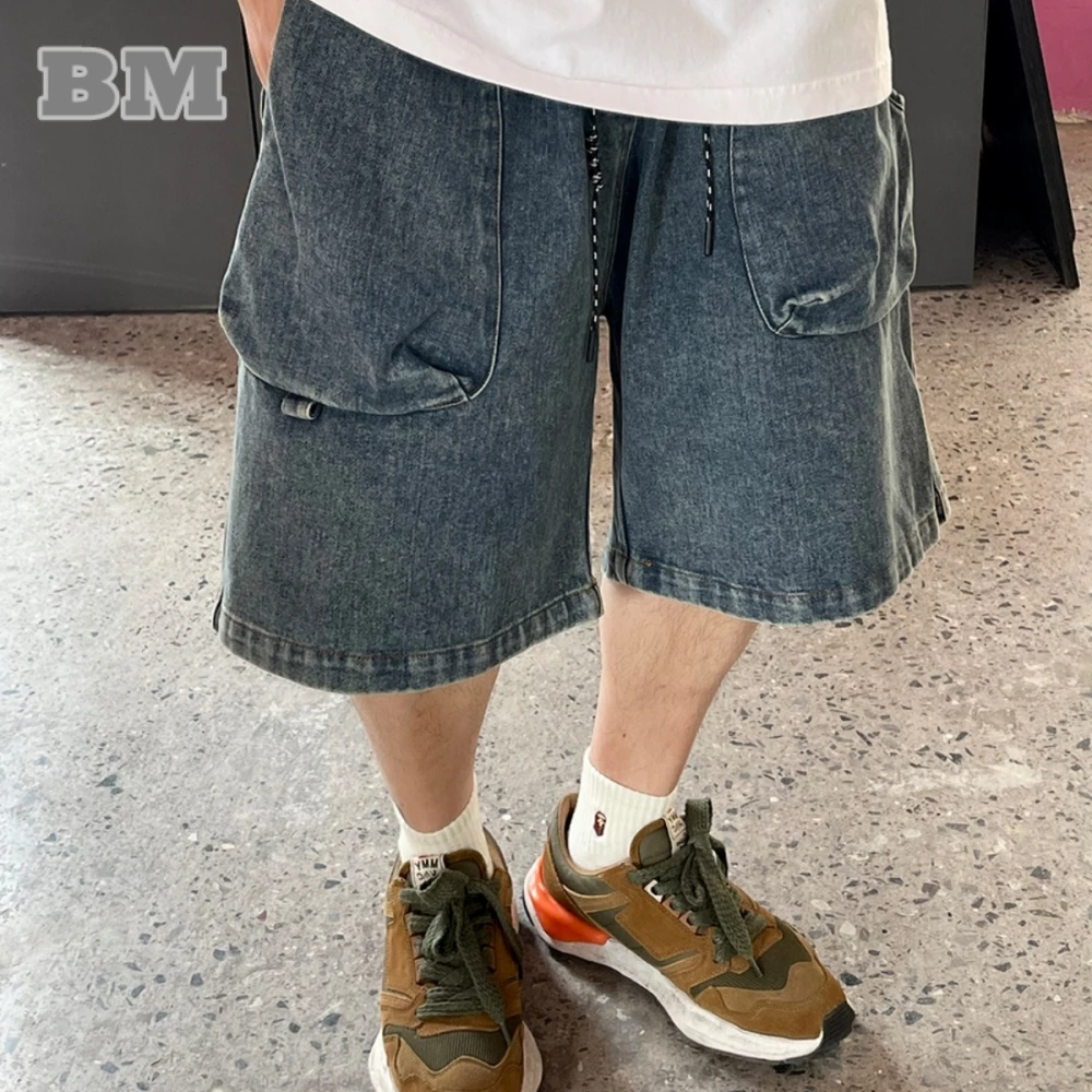 

Summer High Quality Hip Hop Denim Shorts For Men Clothing Streetwear Blue Skateboard Jeans Korean Fashion Basketball Pants Male