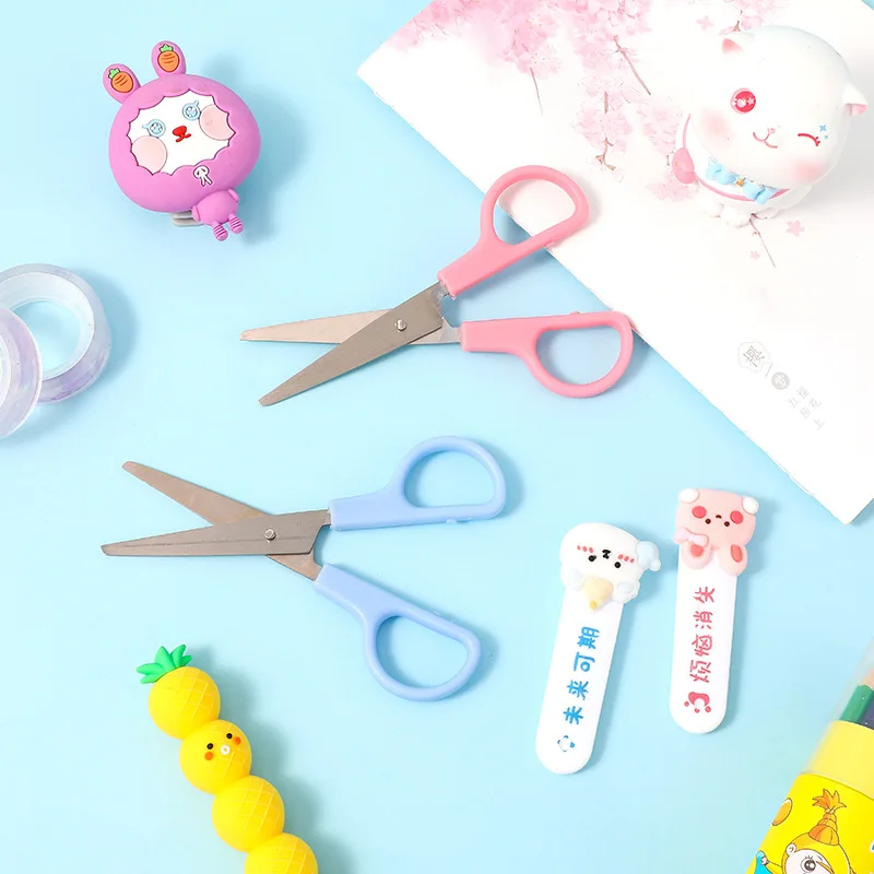 Cute Cartoon Stationery Scissors Child Art Small Scissors with Protective Cover Journal Paper Cutting Tools Office Supplies